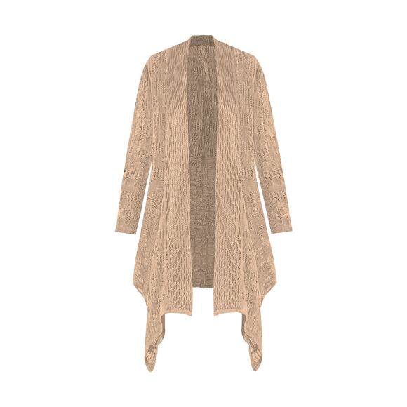 Woman Within Sweaters - Woman Within Open-Front Pointelle Cardigan – Neutral Beige – Size 30 Plus